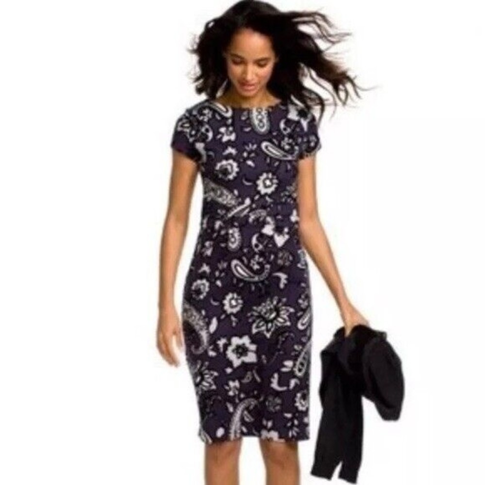 Boden Roma Dress Sz US 14 Purple & Gray Paisley Floral Printed Ponte Knit